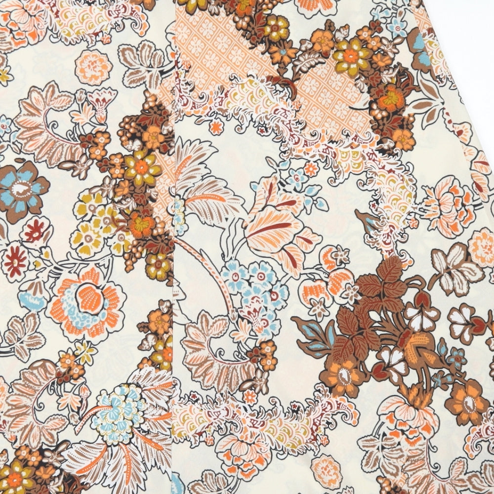 Classic Womens White Floral Polyester Flare Skirt Size 14