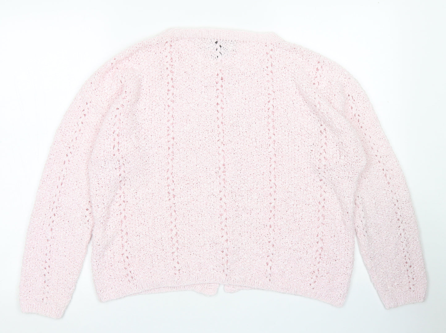 Woodland Womens Pink Crew Neck  Ramie Cardigan Jumper Size M   - Knitted By Hand