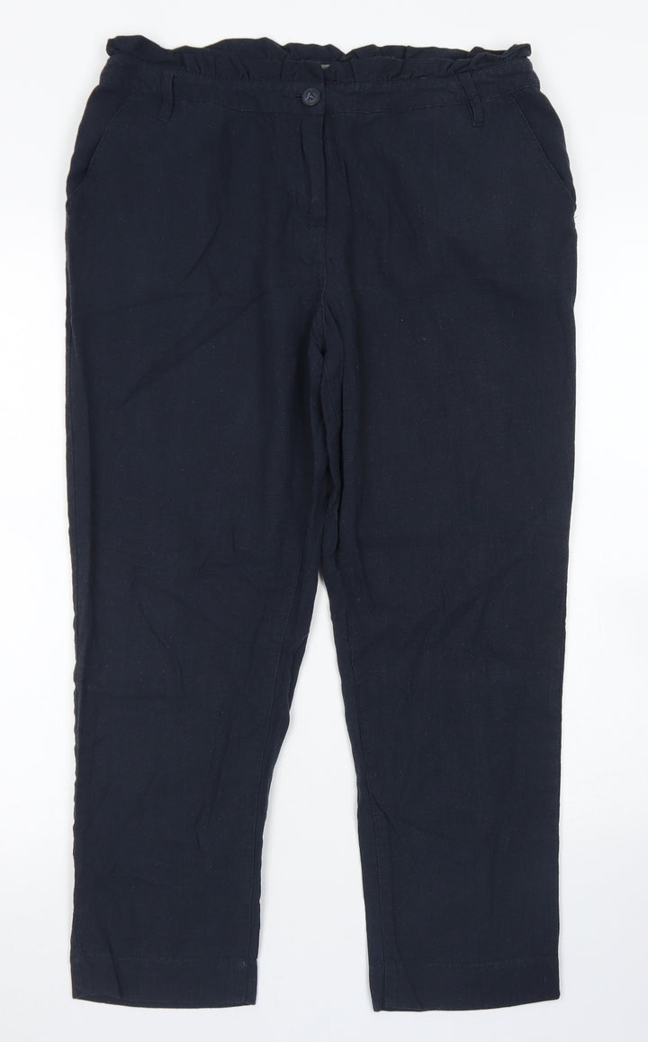 Oasis Womens Blue  Viscose Pedal Pusher Trousers Size 10 L24 in Regular Button