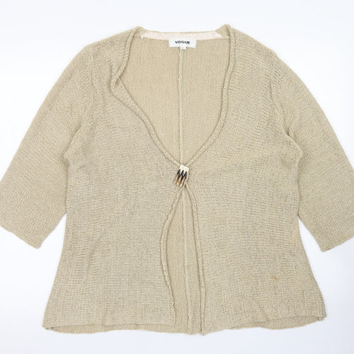 Vogue Womens Brown V-Neck  Acrylic Cardigan Jumper Size L