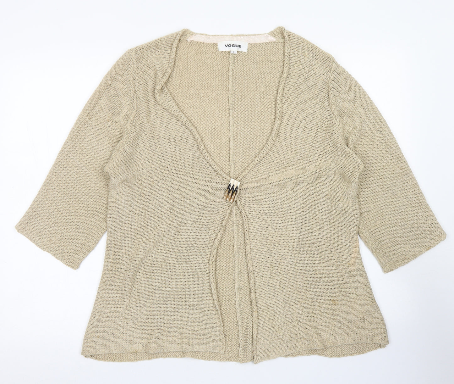 Vogue Womens Brown V-Neck  Acrylic Cardigan Jumper Size L