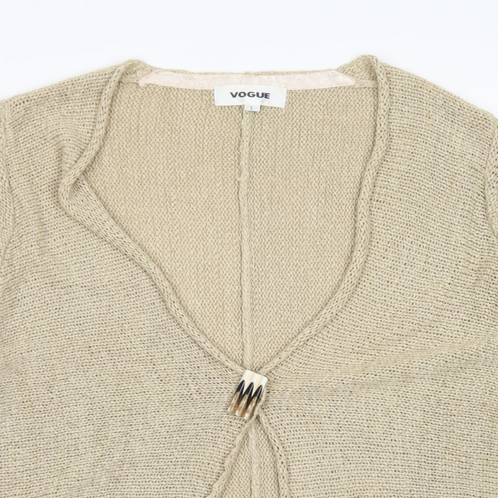 Vogue Womens Brown V-Neck  Acrylic Cardigan Jumper Size L