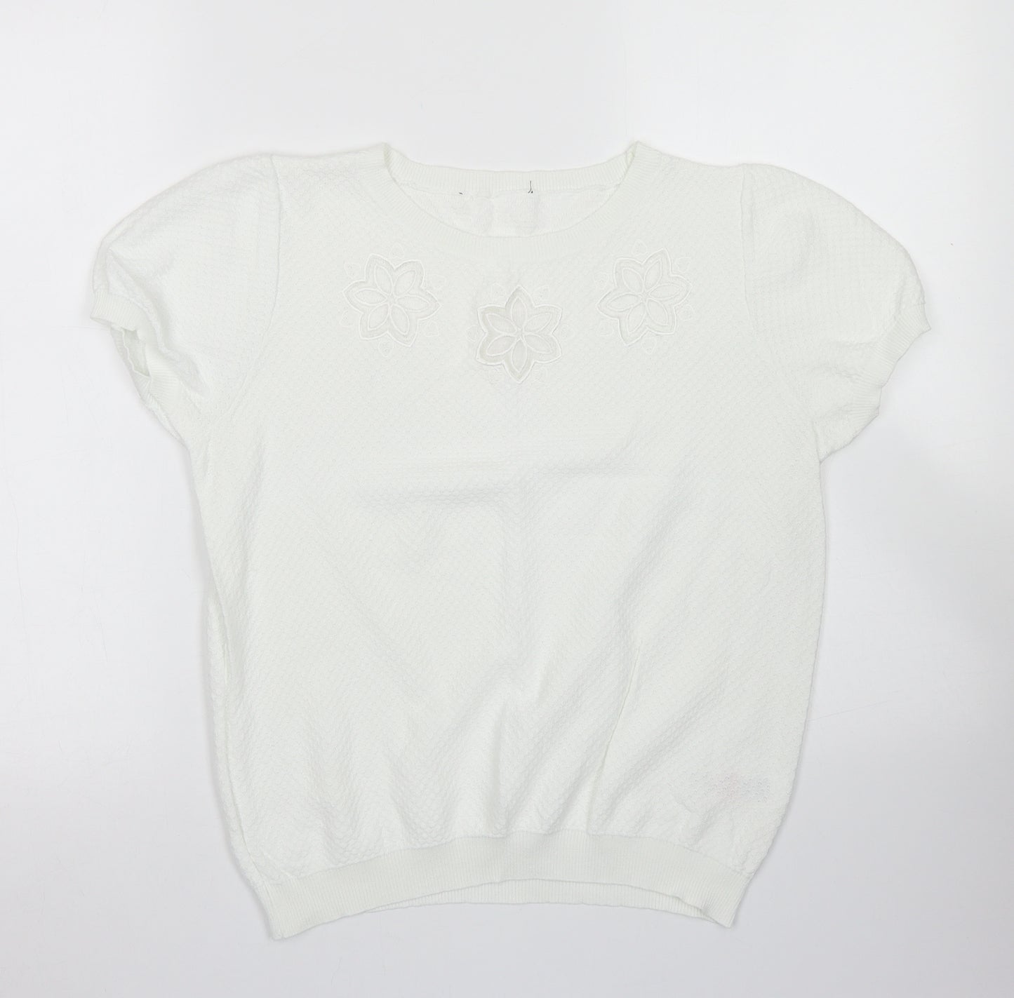 Dorothy Perkins Womens White  Cotton Basic T-Shirt Size 14 Crew Neck