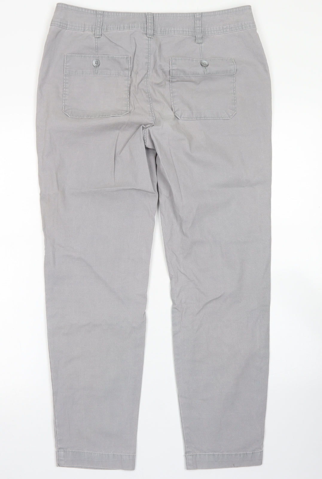Dunnes Stores Womens Grey  Cotton Chino Trousers Size 12 L27 in Slim Button
