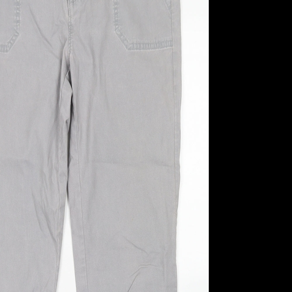 Dunnes Stores Womens Grey  Cotton Chino Trousers Size 12 L27 in Slim Button