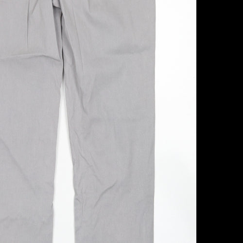 Dunnes Stores Womens Grey  Cotton Chino Trousers Size 12 L27 in Slim Button