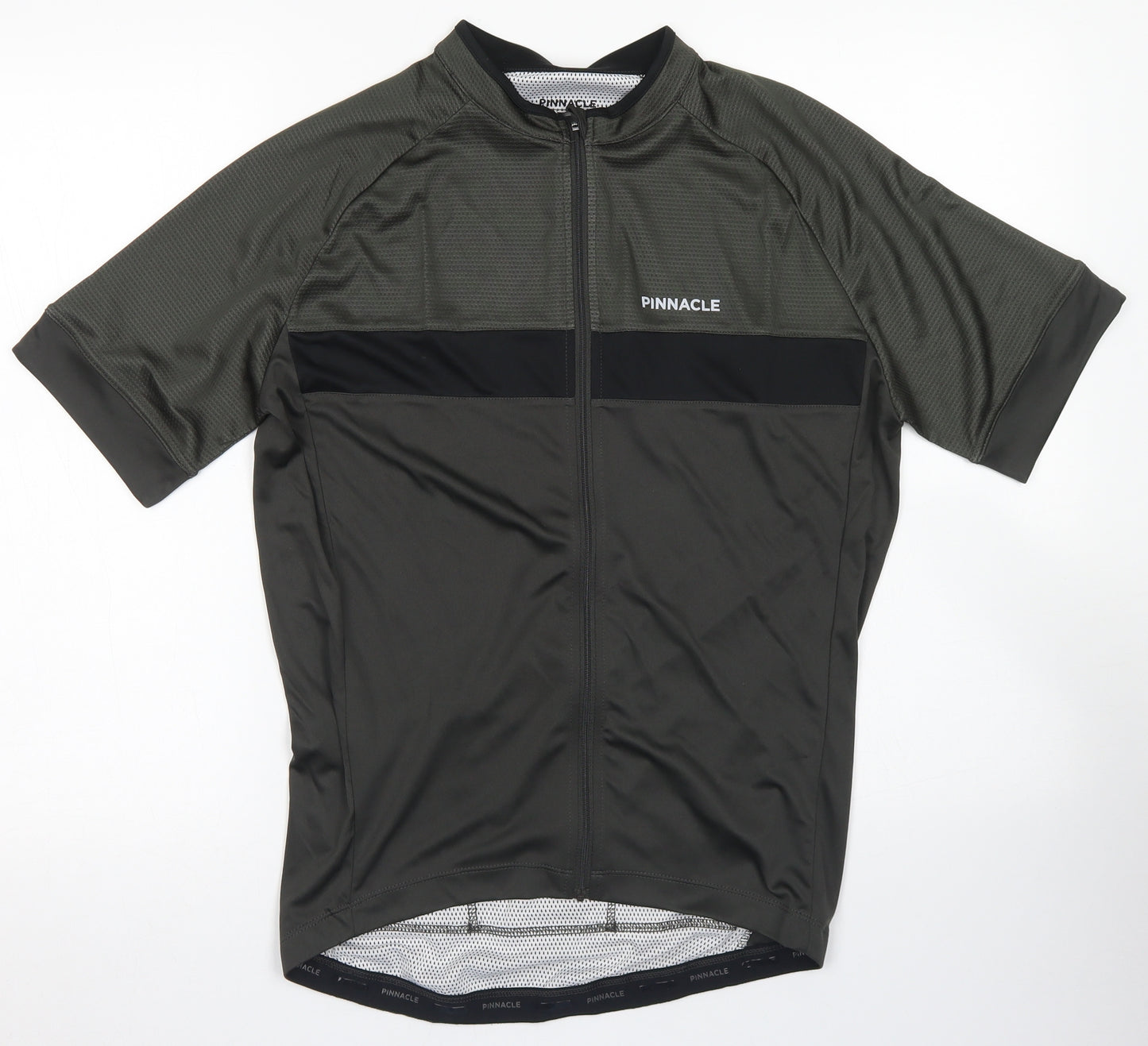 Pinnacle Mens Green  Polyester Basic T-Shirt Size L Crew Neck Zip