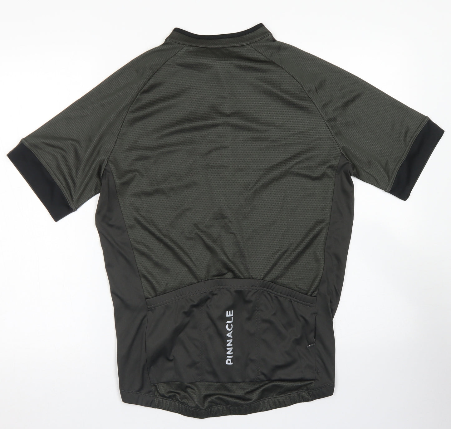 Pinnacle Mens Green  Polyester Basic T-Shirt Size L Crew Neck Zip