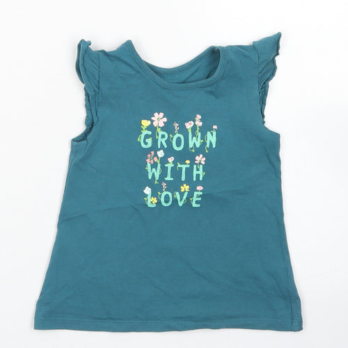 George Girls Blue  Cotton Basic T-Shirt Size 12-18 Months Crew Neck