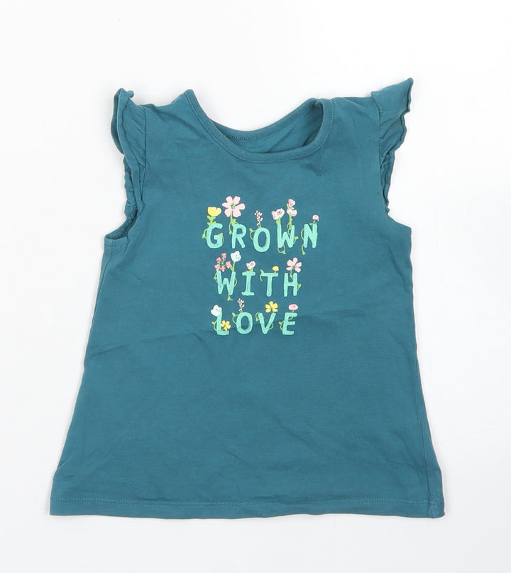 George Girls Blue Cotton Basic T-Shirt Size 12-18 Months Crew Neck