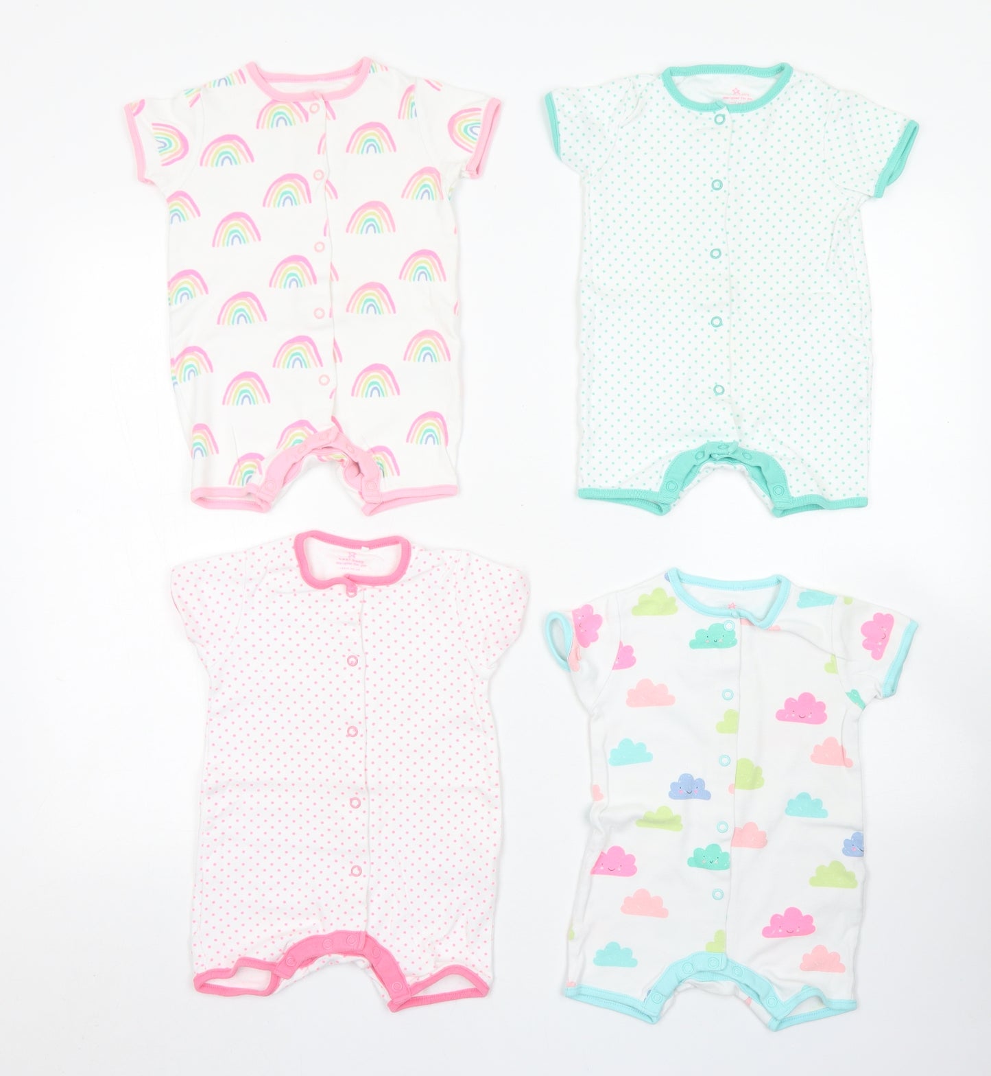 NEXT Girls Pink Spotted Cotton Romper Outfit/Set Size 6-9 Months  Snap
