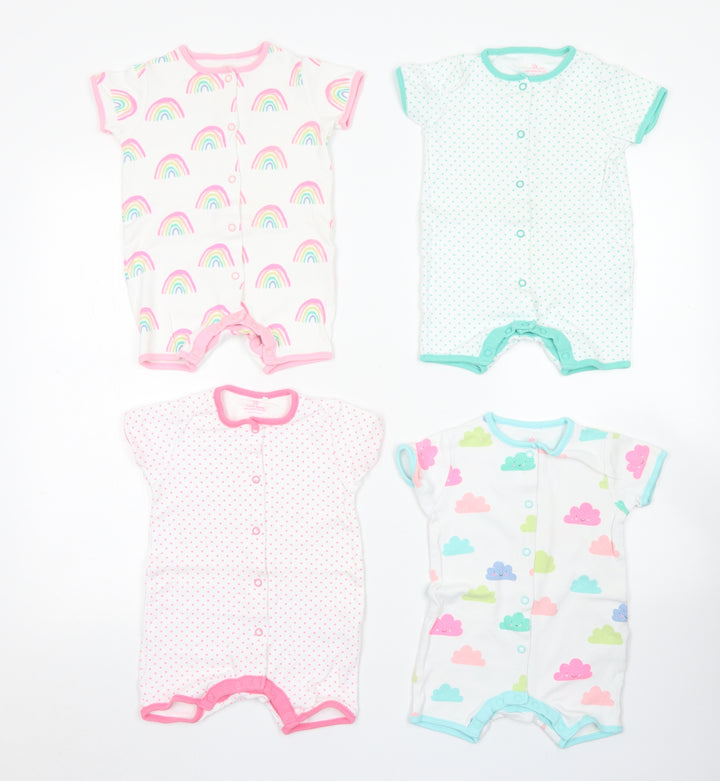 NEXT Girls Pink Spotted Cotton Romper Outfit/Set Size 6-9 Months Snap