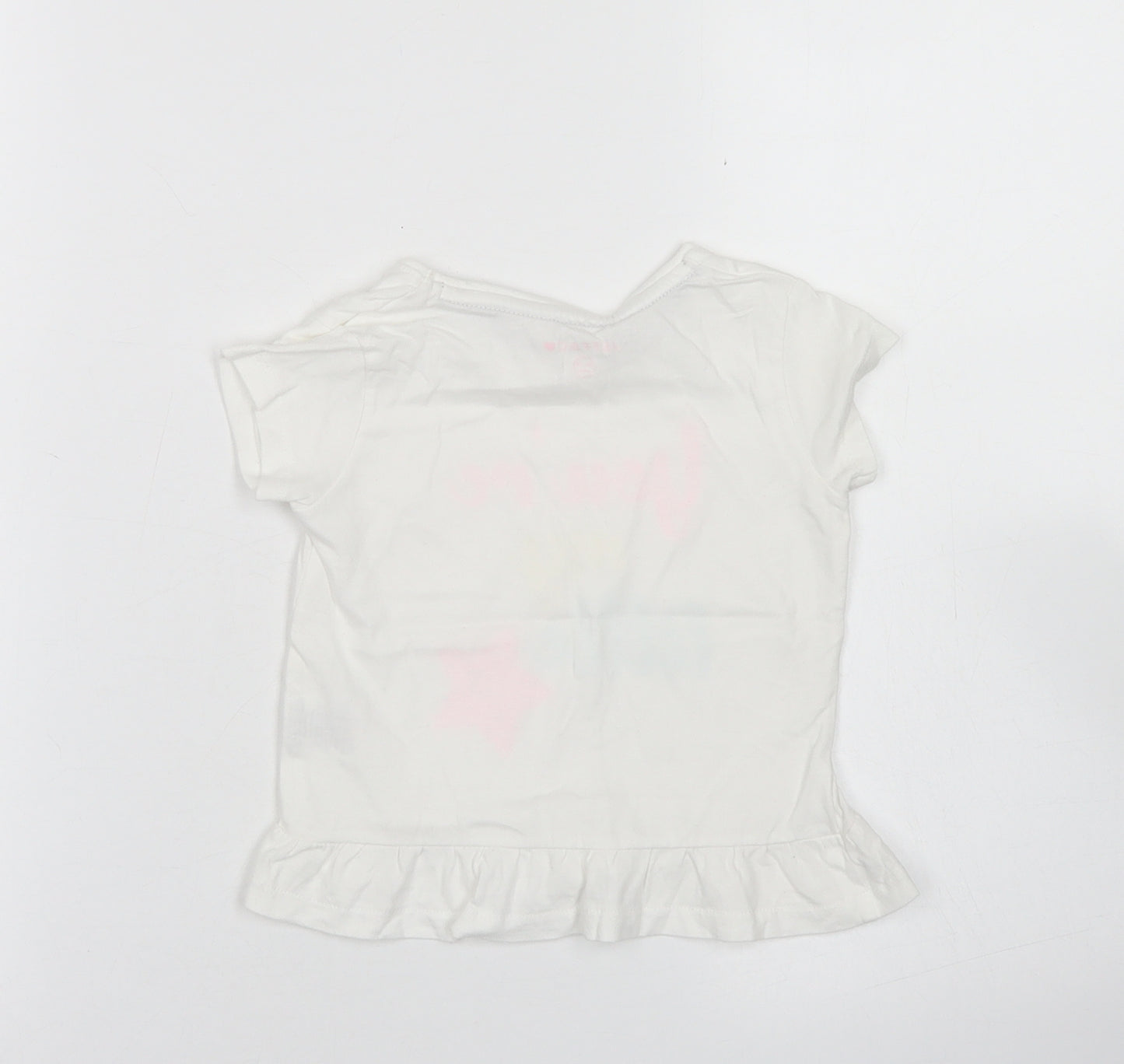 Jeff & Co Girls White  Cotton Basic T-Shirt Size 18-24 Months Crew Neck  - Peplum