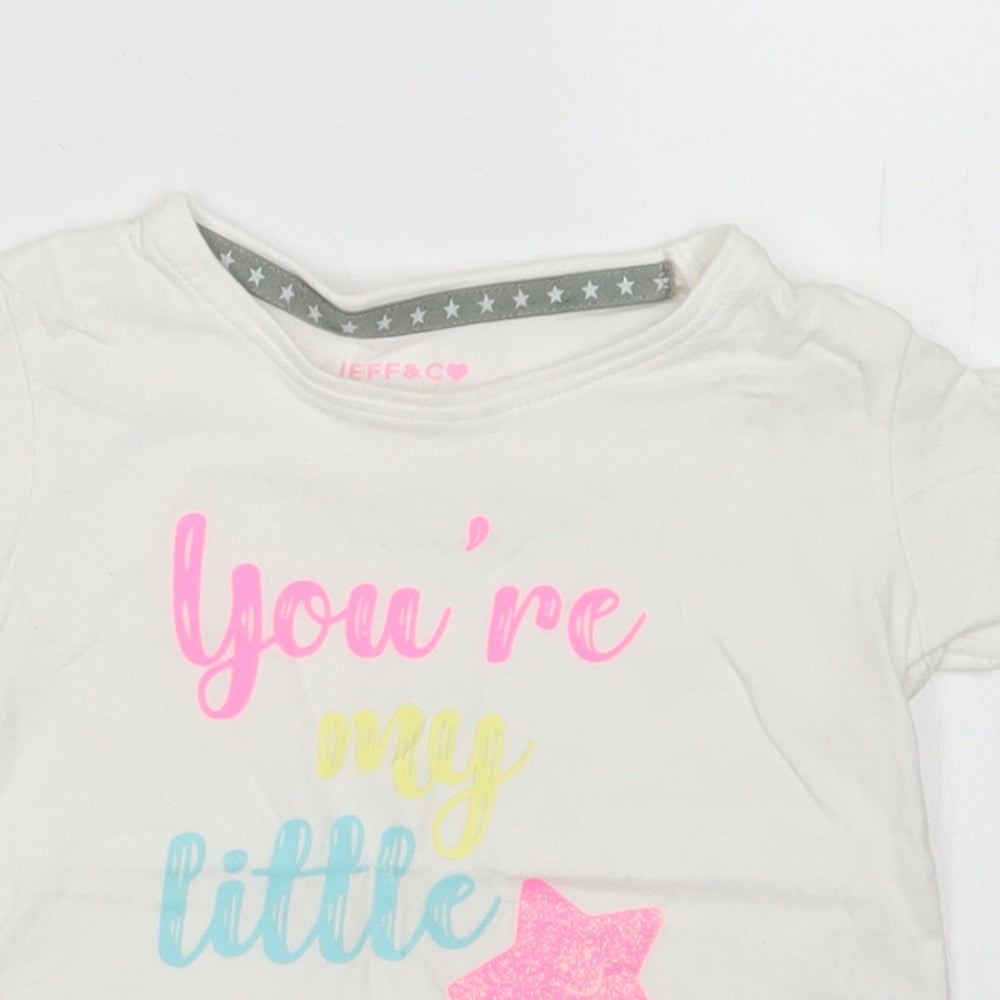 Jeff & Co Girls White  Cotton Basic T-Shirt Size 18-24 Months Crew Neck  - Peplum