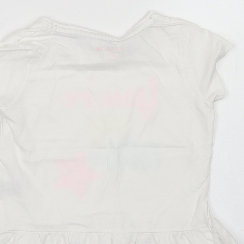 Jeff & Co Girls White  Cotton Basic T-Shirt Size 18-24 Months Crew Neck  - Peplum