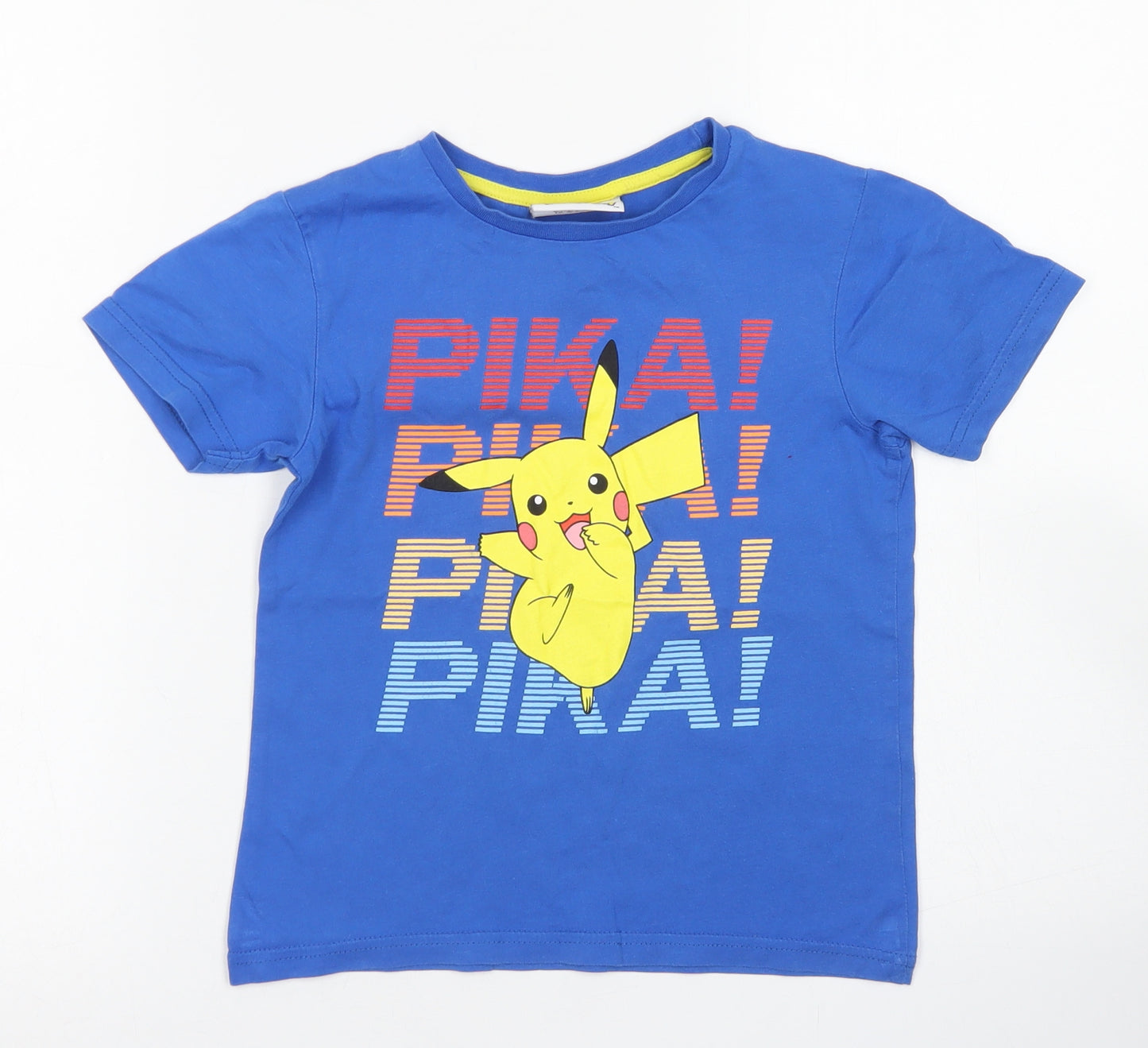 George Boys Blue  Cotton Basic T-Shirt Size 6-7 Years Crew Neck  - Pikachu