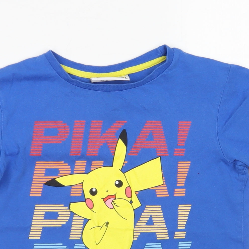 George Boys Blue  Cotton Basic T-Shirt Size 6-7 Years Crew Neck  - Pikachu