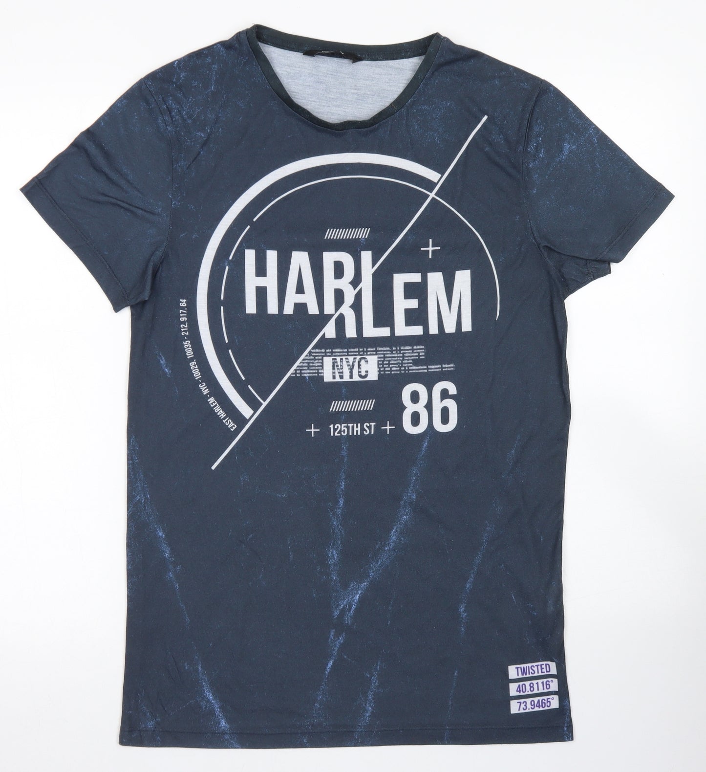 Twisted Soul Mens Blue  Polyester  T-Shirt Size S Crew Neck  - Harlem