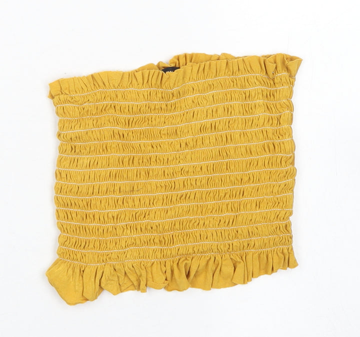 Misspap Womens Yellow Viscose Cropped T-Shirt Size 6 Off the Shoulder - Bandeau