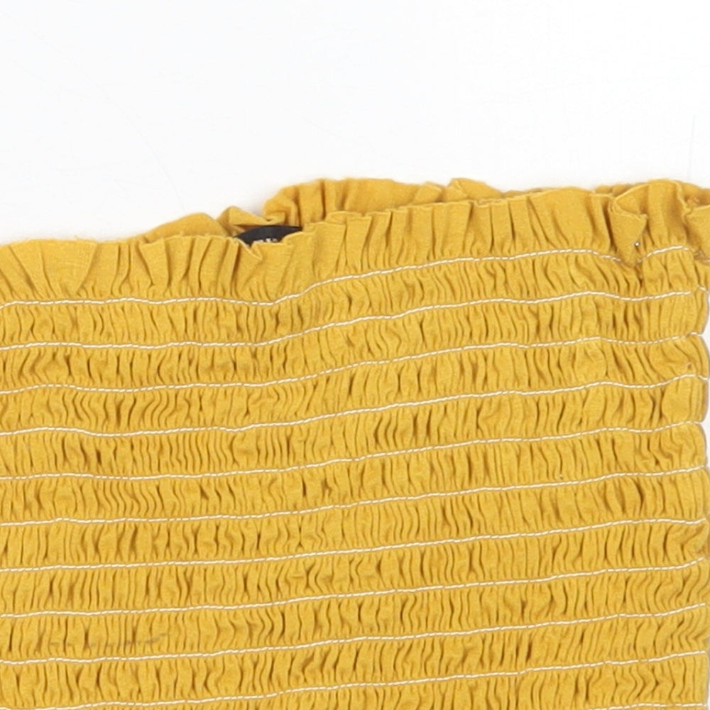 Misspap Womens Yellow  Viscose Cropped T-Shirt Size 6 Off the Shoulder - Bandeau