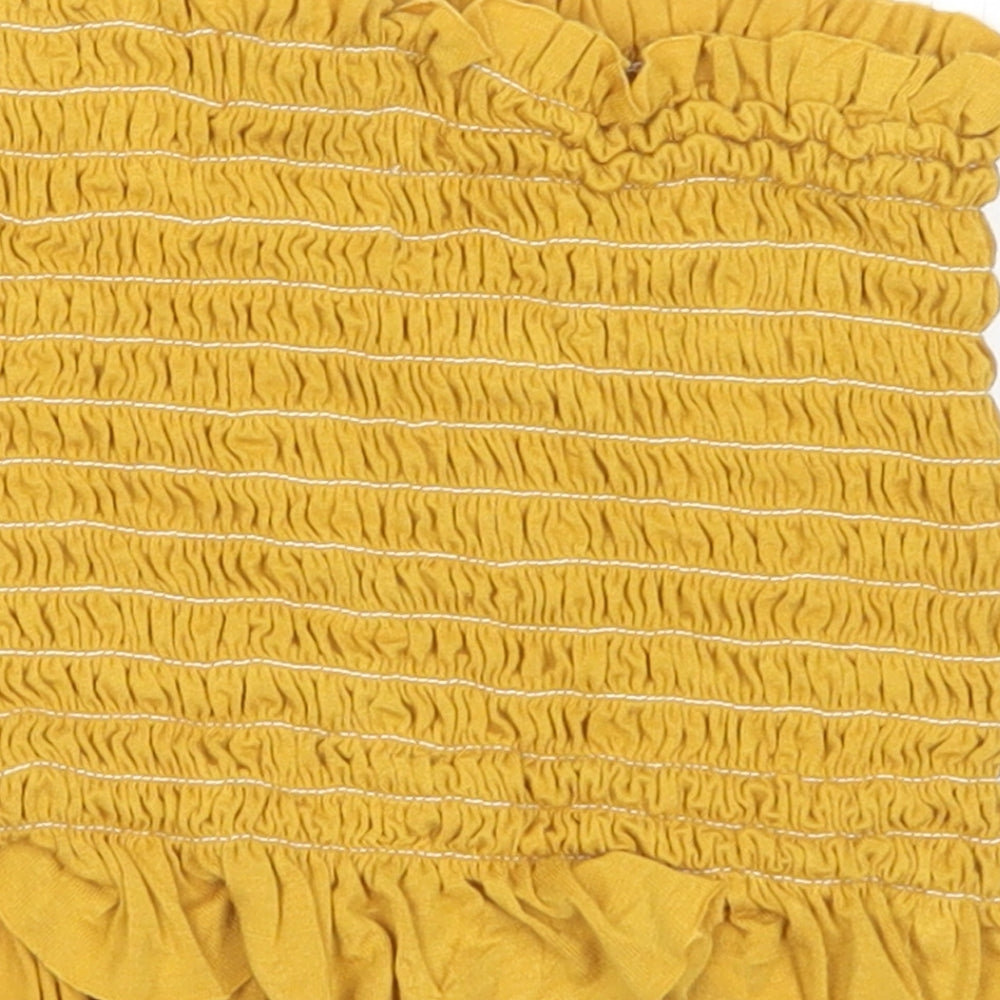 Misspap Womens Yellow  Viscose Cropped T-Shirt Size 6 Off the Shoulder - Bandeau