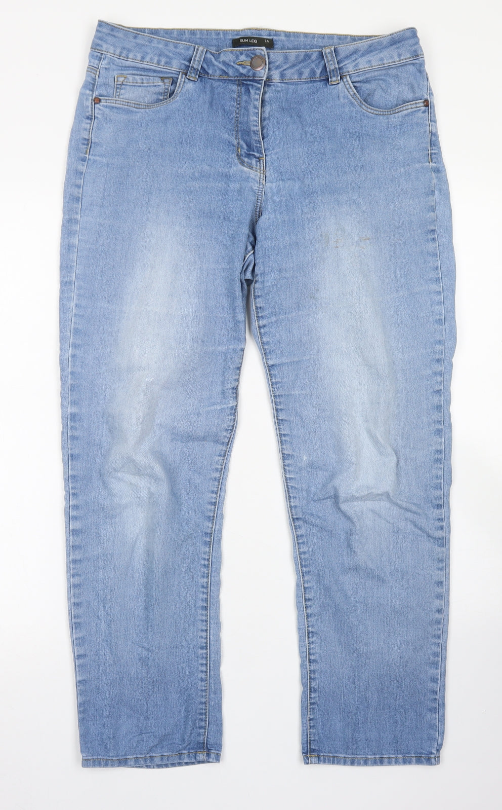 Bonmarché Womens Blue  Cotton Straight Jeans Size 14 L26 in Regular Button