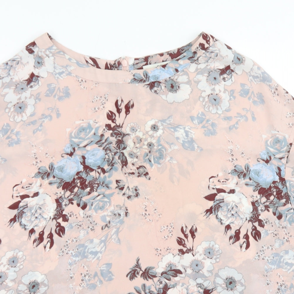 NEXT Womens Pink Floral Polyester Basic Blouse Size 18 Round Neck