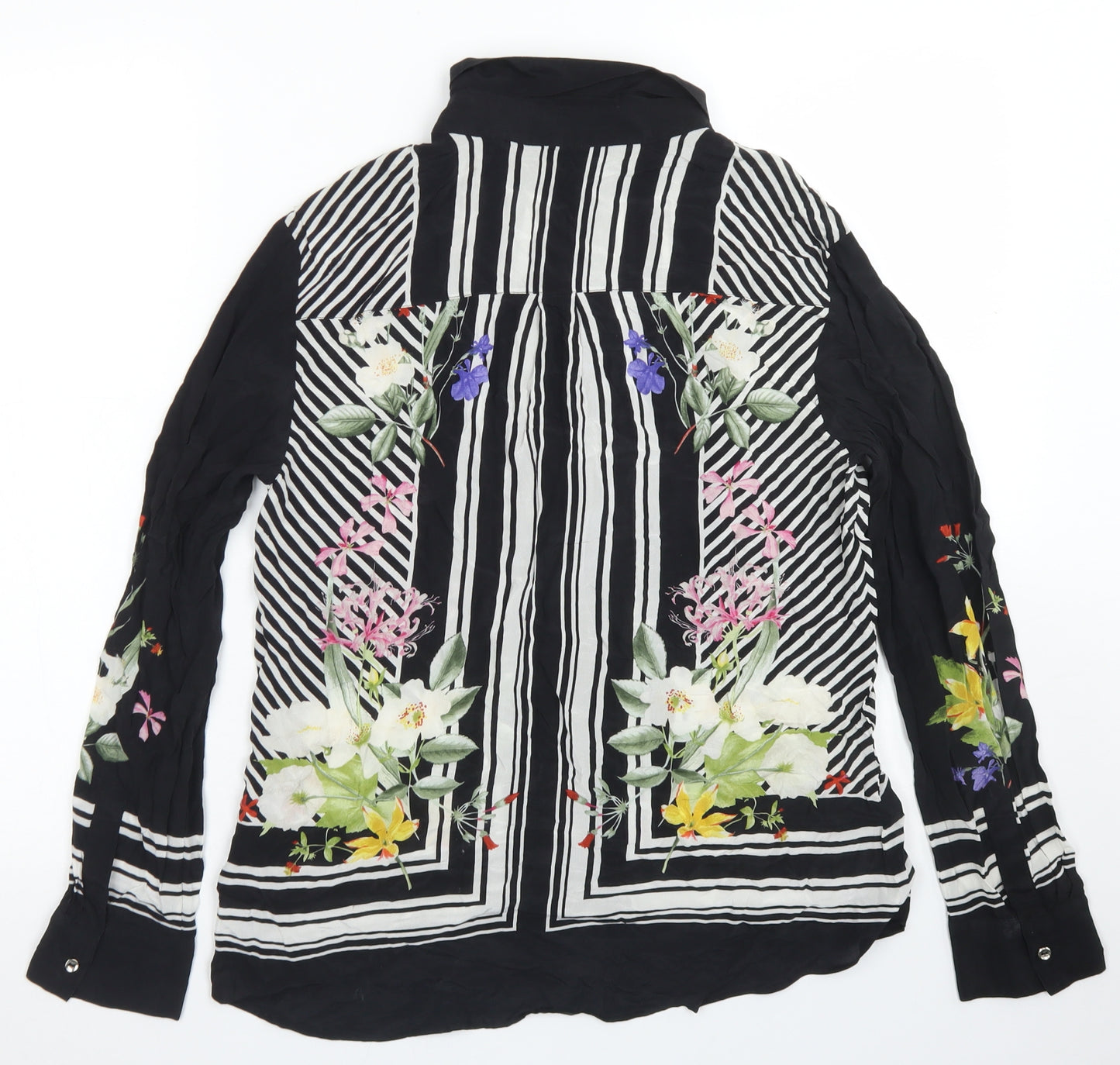 Oasis Womens Black Floral Silk Basic Blouse Size 12 Collared