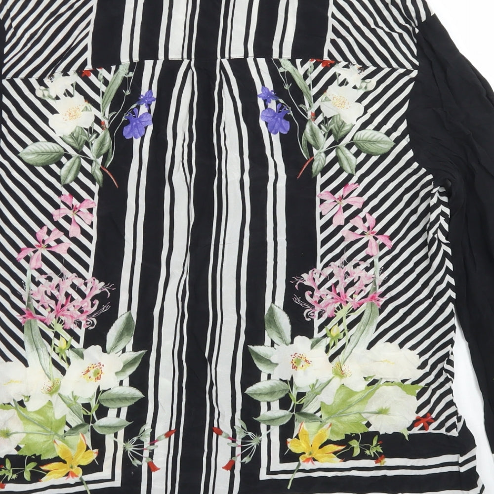 Oasis Womens Black Floral Silk Basic Blouse Size 12 Collared