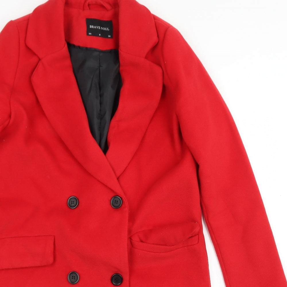 Brave Soul Womens Red   Overcoat Coat Size 8  Button