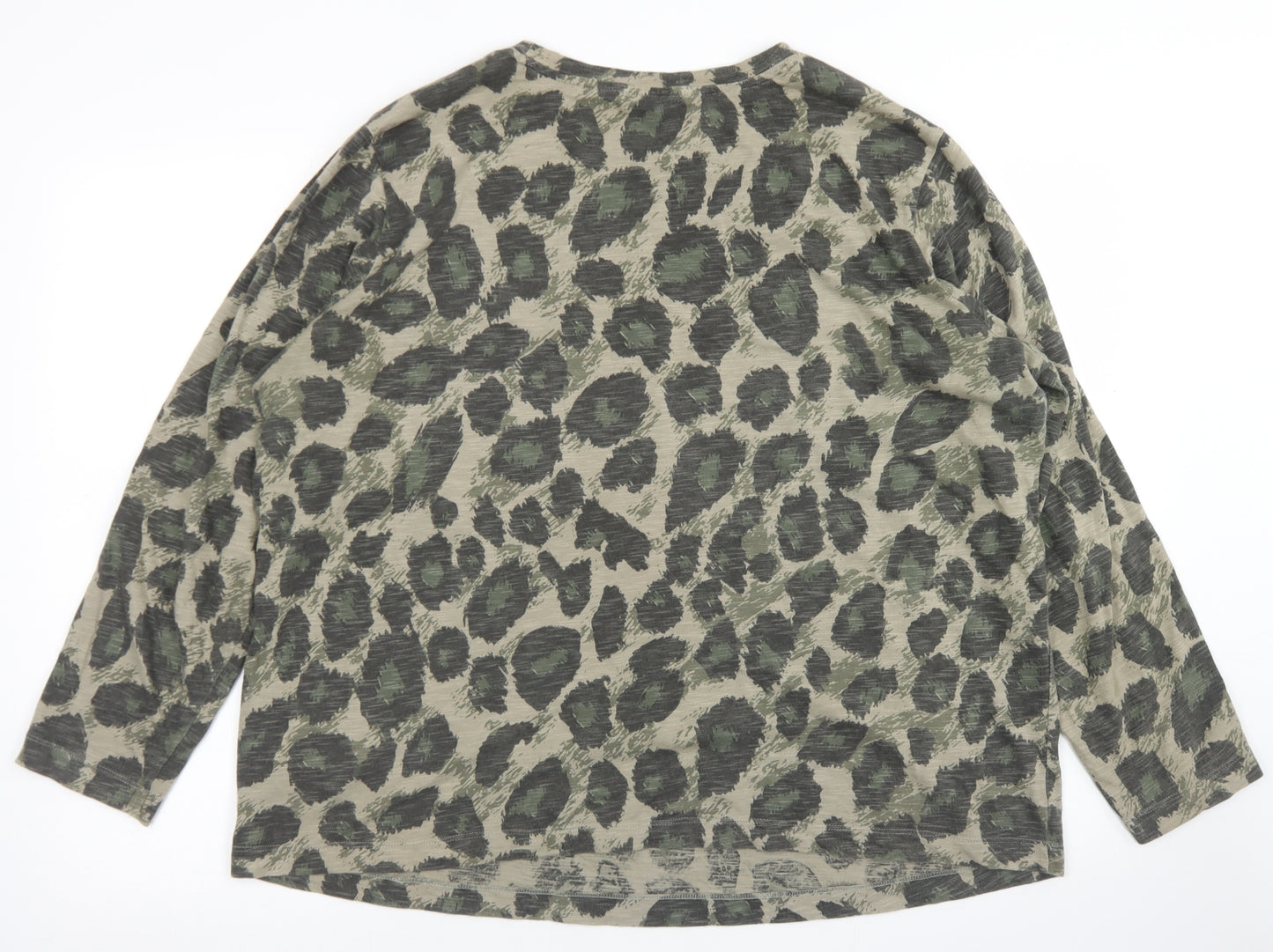 M&S Womens Green Animal Print Cotton Basic T-Shirt Size 18 Crew Neck - Chest Pocket