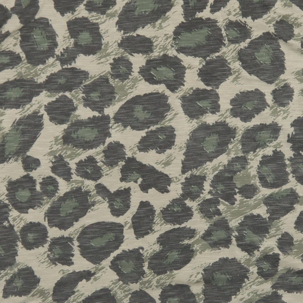 M&S Womens Green Animal Print Cotton Basic T-Shirt Size 18 Crew Neck - Chest Pocket