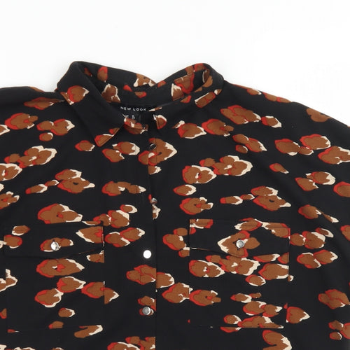 New Look Womens Black Animal Print Polyester Basic Button-Up Size 12 Collared