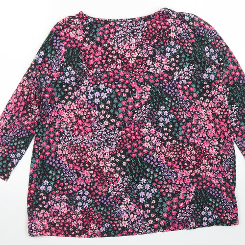 TU Womens Black Floral Viscose Basic T-Shirt Size 14 Crew Neck