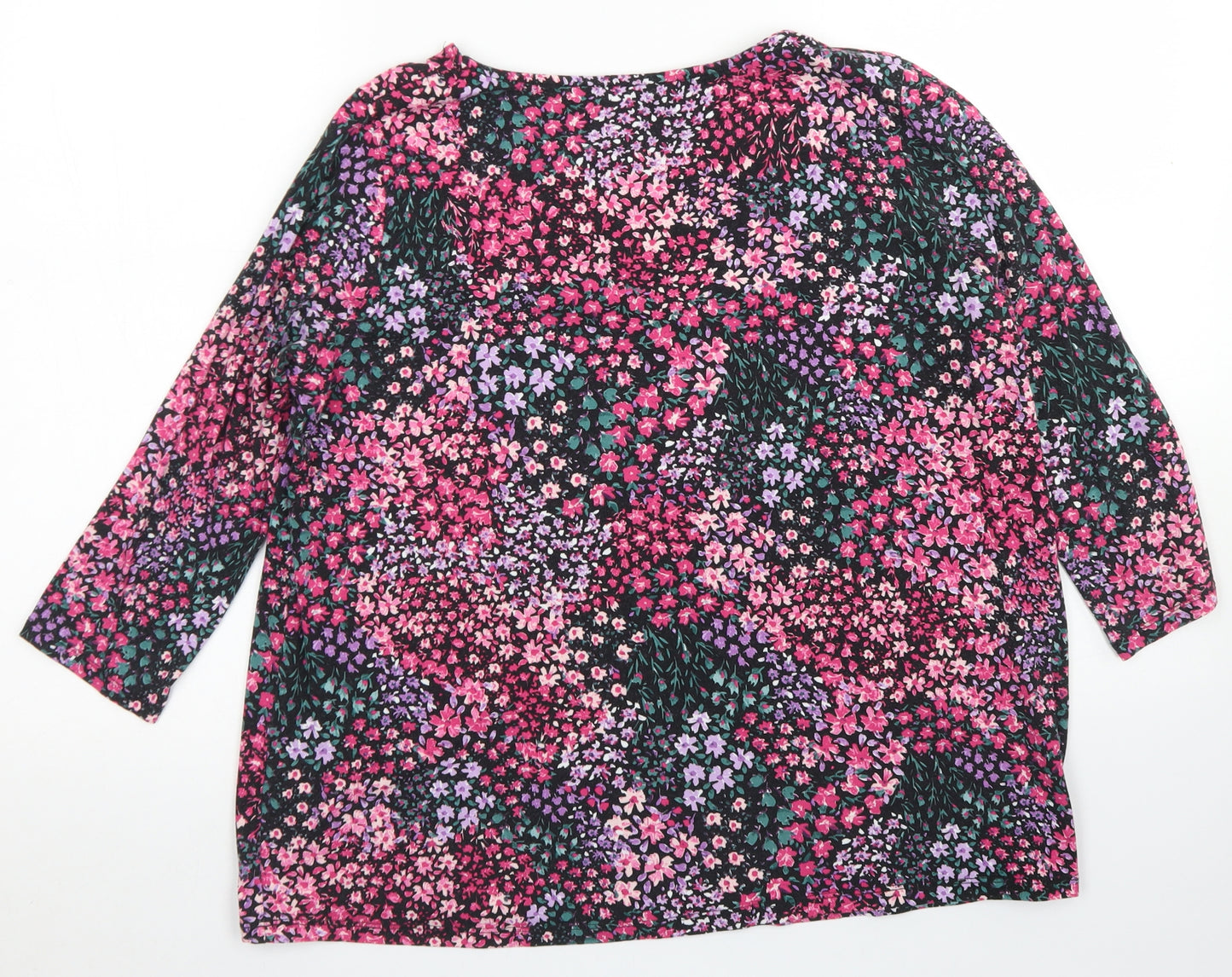 TU Womens Black Floral Viscose Basic T-Shirt Size 14 Crew Neck