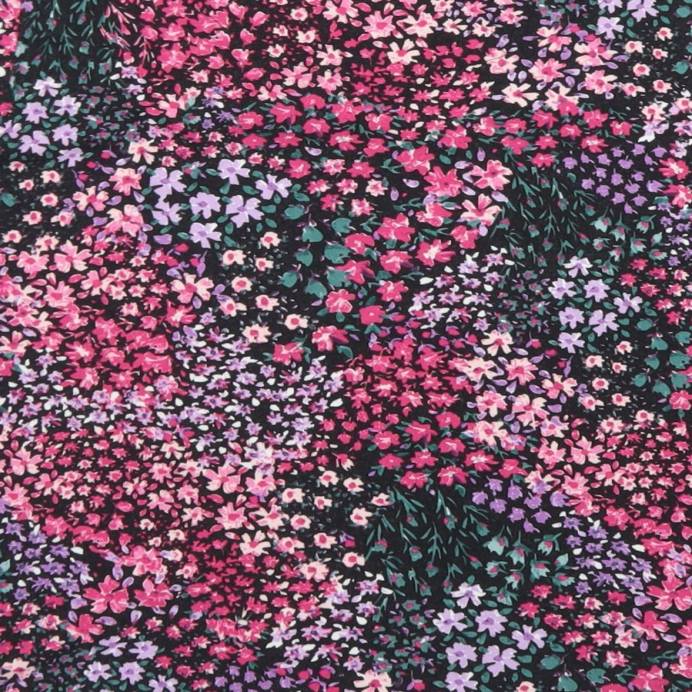 TU Womens Black Floral Viscose Basic T-Shirt Size 14 Crew Neck