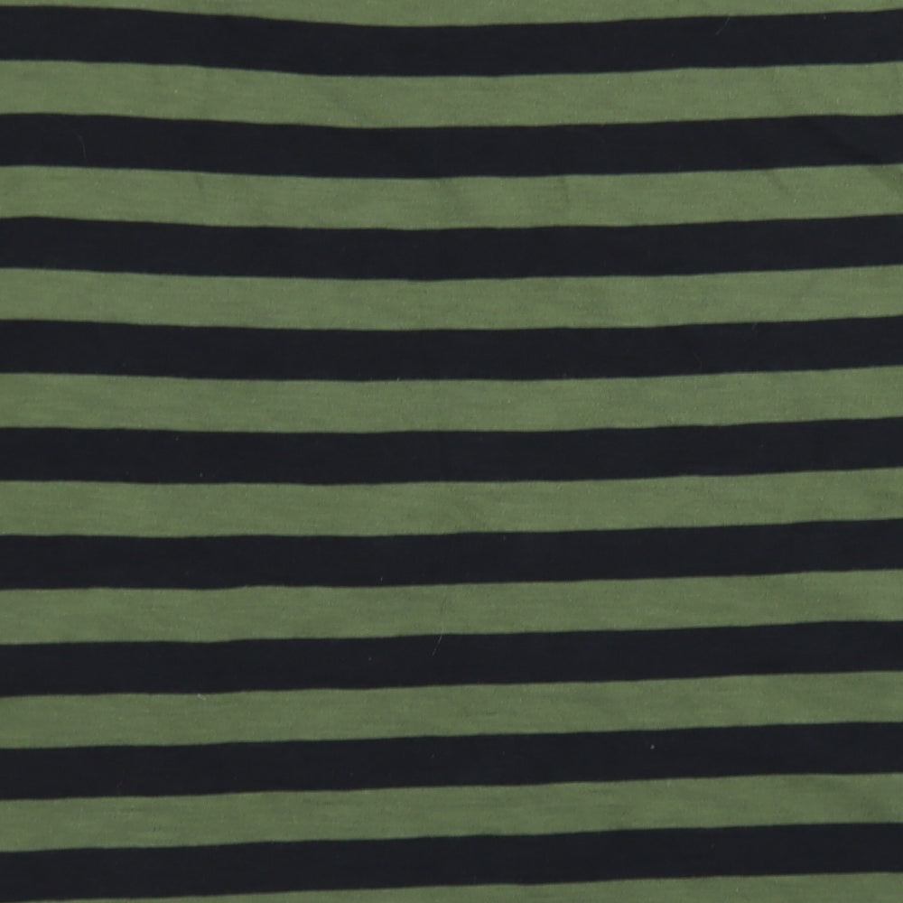 M&S Collection Womens Green Striped Cotton Basic T-Shirt Size 16 Crew Neck