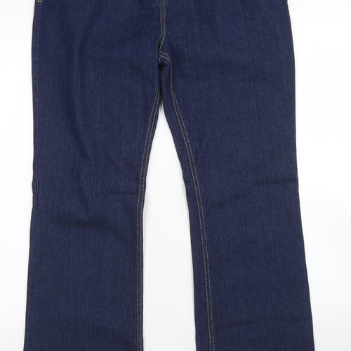 M&S Womens Blue  Cotton Bootcut Jeans Size 14 L30 in Regular Button