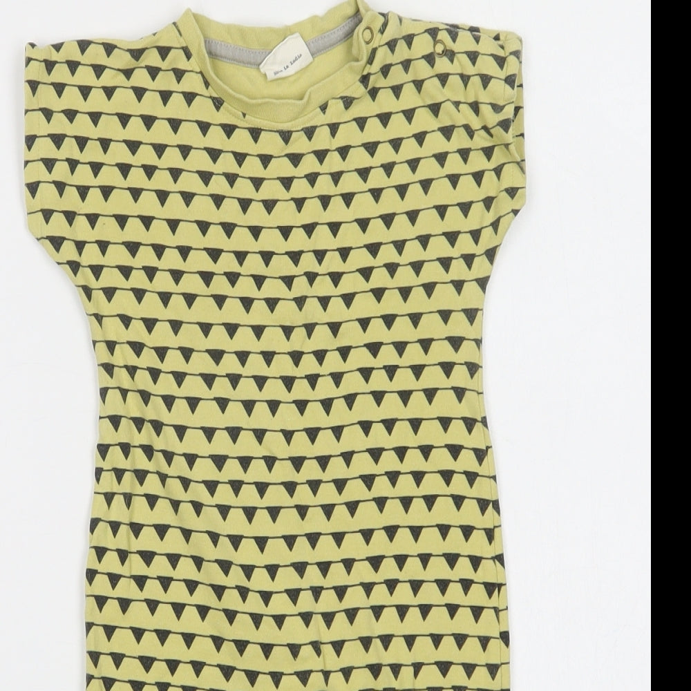 Turtledove Baby Green Geometric Cotton Romper One-Piece Size 9-12 Months  Snap