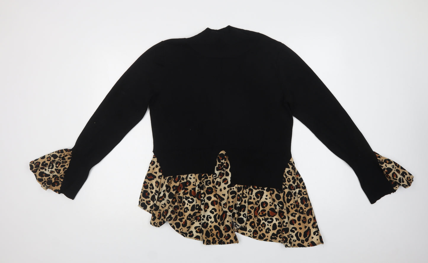 Blue Vanilla Womens Black Mock Neck Animal Print Viscose Pullover Jumper Size M
