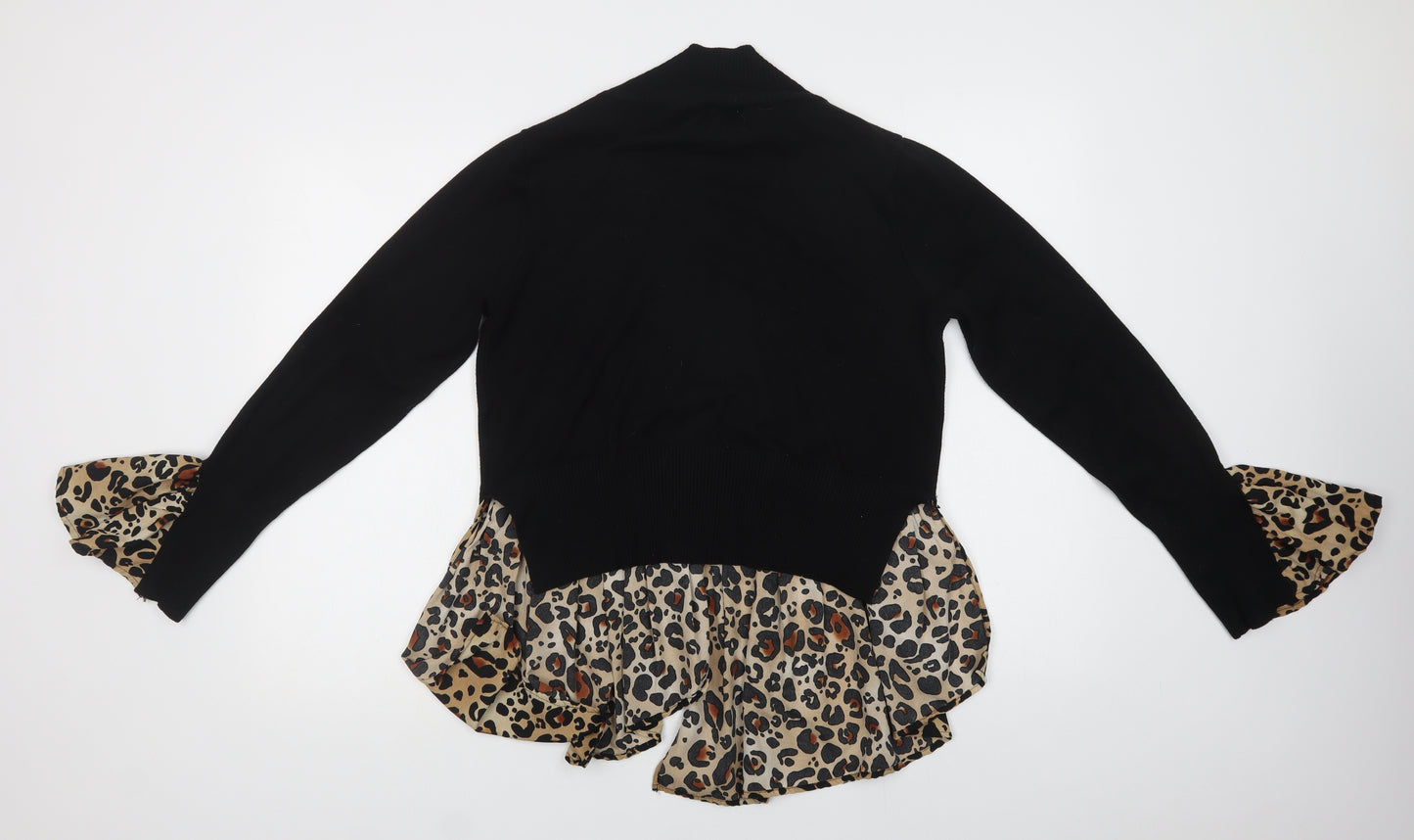 Blue Vanilla Womens Black Mock Neck Animal Print Viscose Pullover Jumper Size M
