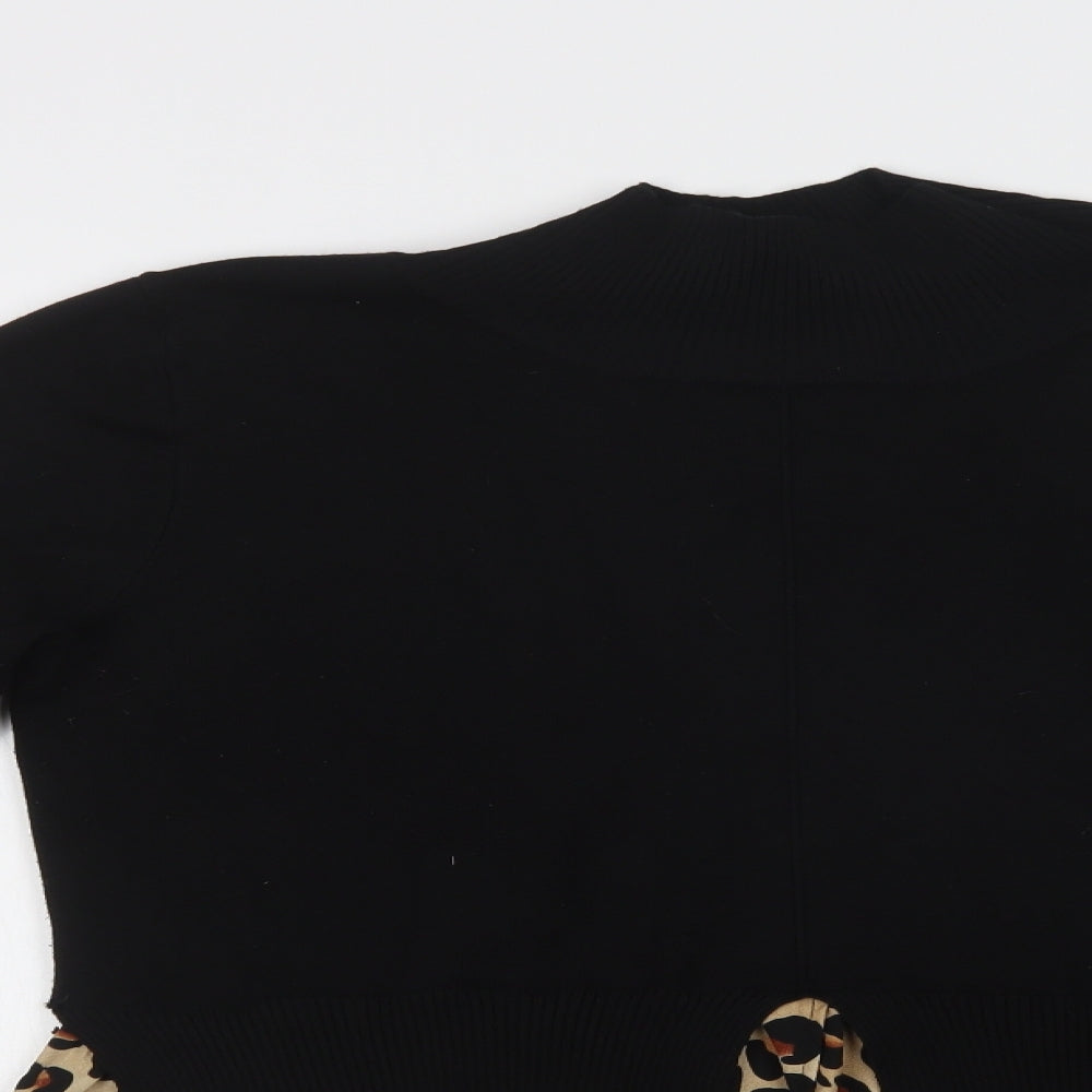 Blue Vanilla Womens Black Mock Neck Animal Print Viscose Pullover Jumper Size M