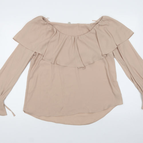 River Island Womens Beige  Polyester Basic Blouse Size 14 Boat Neck