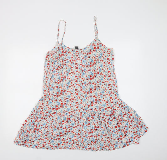 Front view of Primark women’s multicoloured floral viscose slip dress, size UK 14, round neck