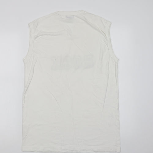 WPS Mens White  Cotton  T-Shirt Size L V-Neck  - Rock