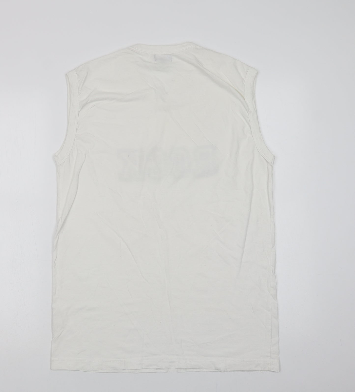 WPS Mens White  Cotton  T-Shirt Size L V-Neck  - Rock