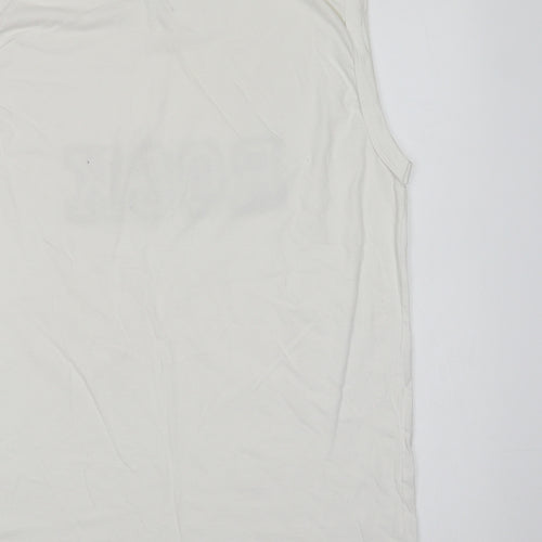 WPS Mens White  Cotton  T-Shirt Size L V-Neck  - Rock
