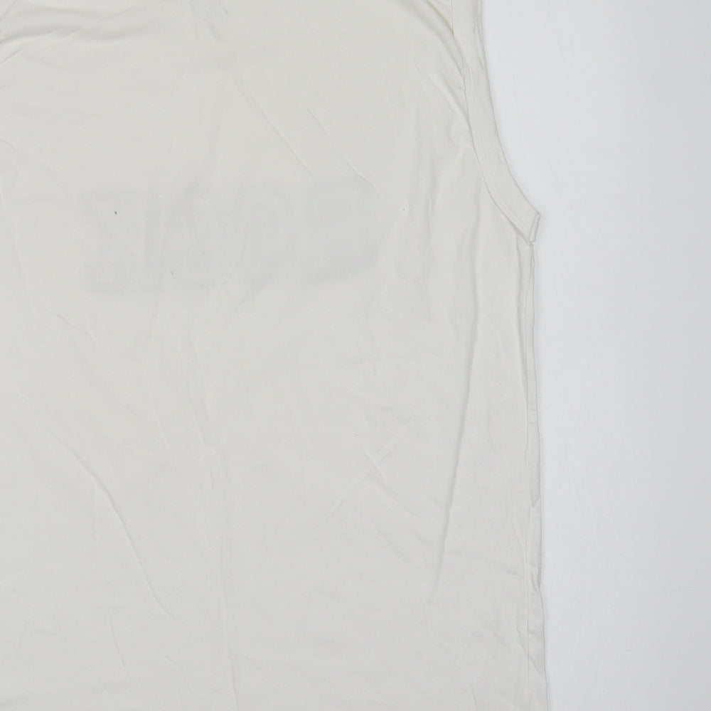 WPS Mens White  Cotton  T-Shirt Size L V-Neck  - Rock