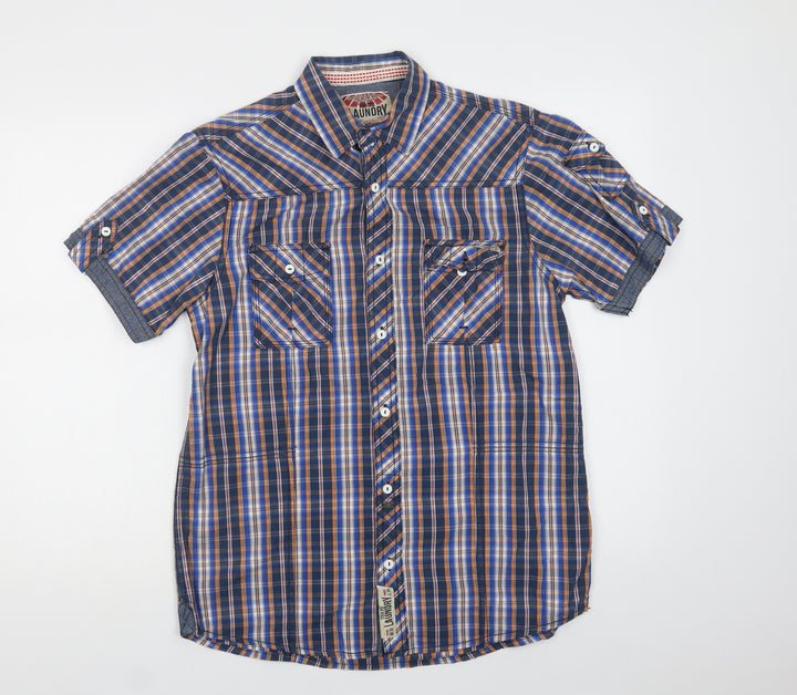 Tokyo Laundry Mens Blue Check Cotton Button-Up Size M Collared Button