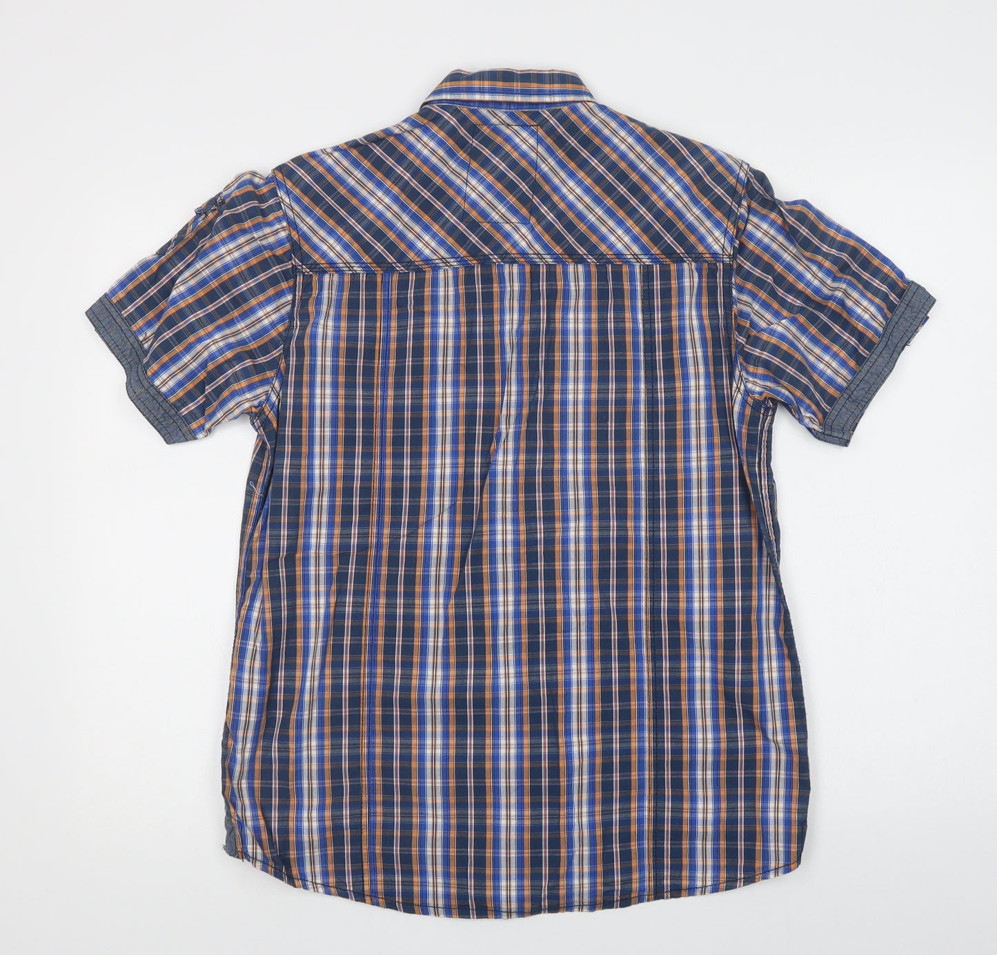 Tokyo Laundry Mens Blue Check Cotton  Button-Up Size M Collared Button